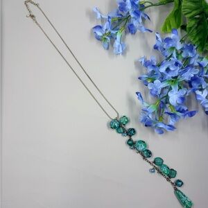 Vintage Genuine Green Crystal and Munro Glass Bead Y Shaped Necklace